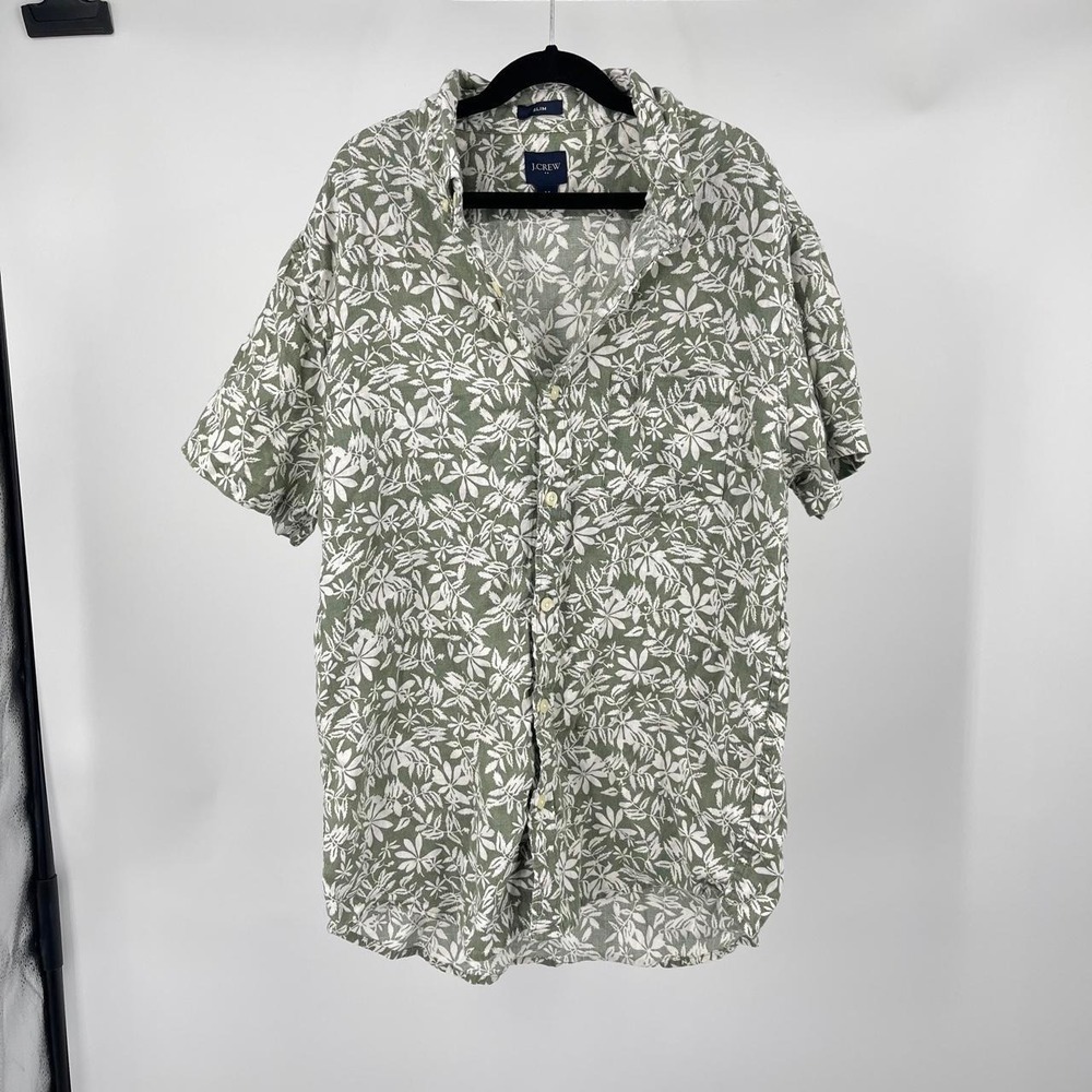 J Crew Men's Tropical Linen Blend Button Down Shirt M Slim Fit Resort Travel